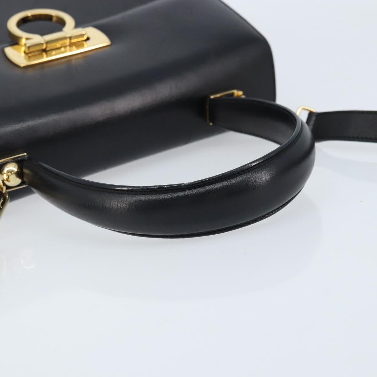 Salvatore Ferragamo Gancini Hand Bag Leather 2way Black Gold Auth 172790