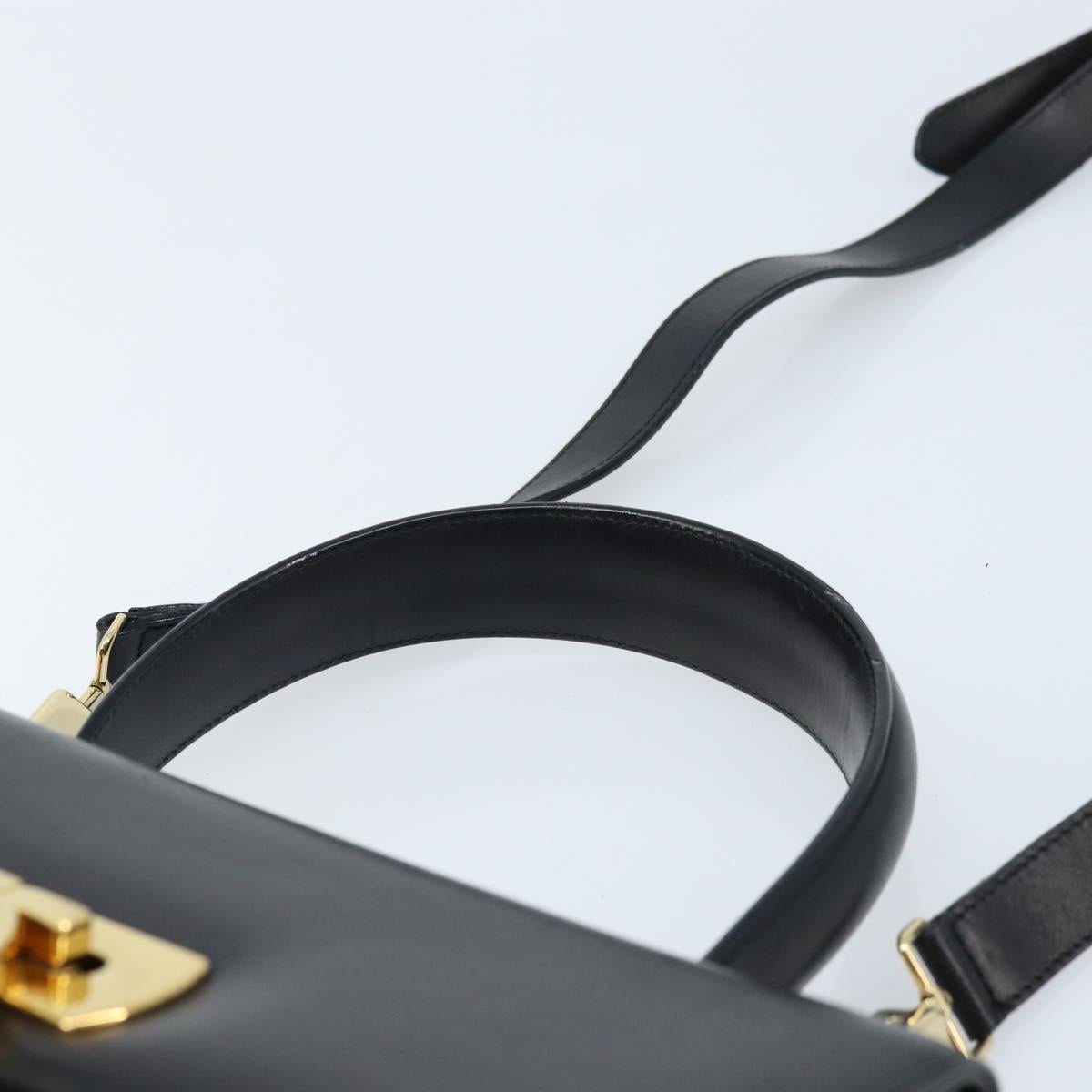 Salvatore Ferragamo Gancini Hand Bag Leather 2way Black Gold Auth 172790