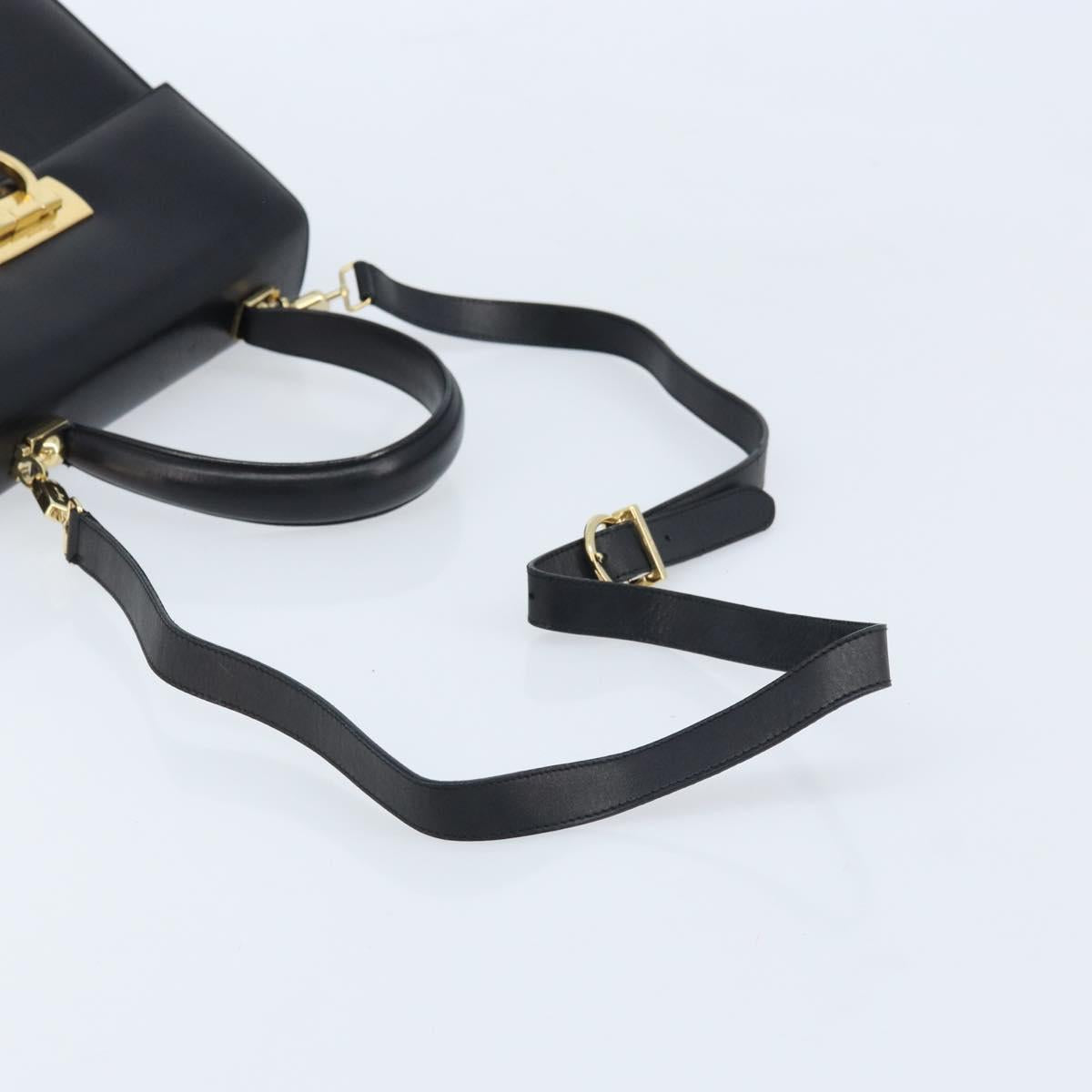 Salvatore Ferragamo Gancini Hand Bag Leather 2way Black Gold Auth 172790