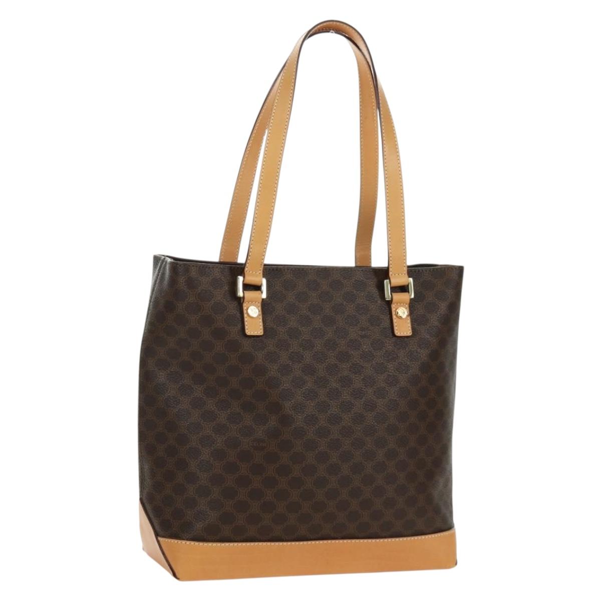 CELINE Macadam Canvas Tote Bag PVC Leather Brown Gold Auth 172793V
