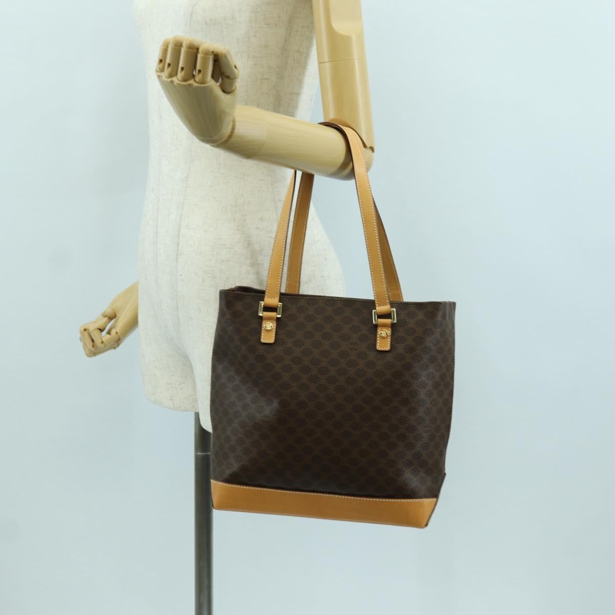 CELINE Macadam Canvas Tote Bag PVC Leather Brown Gold Auth 172793V