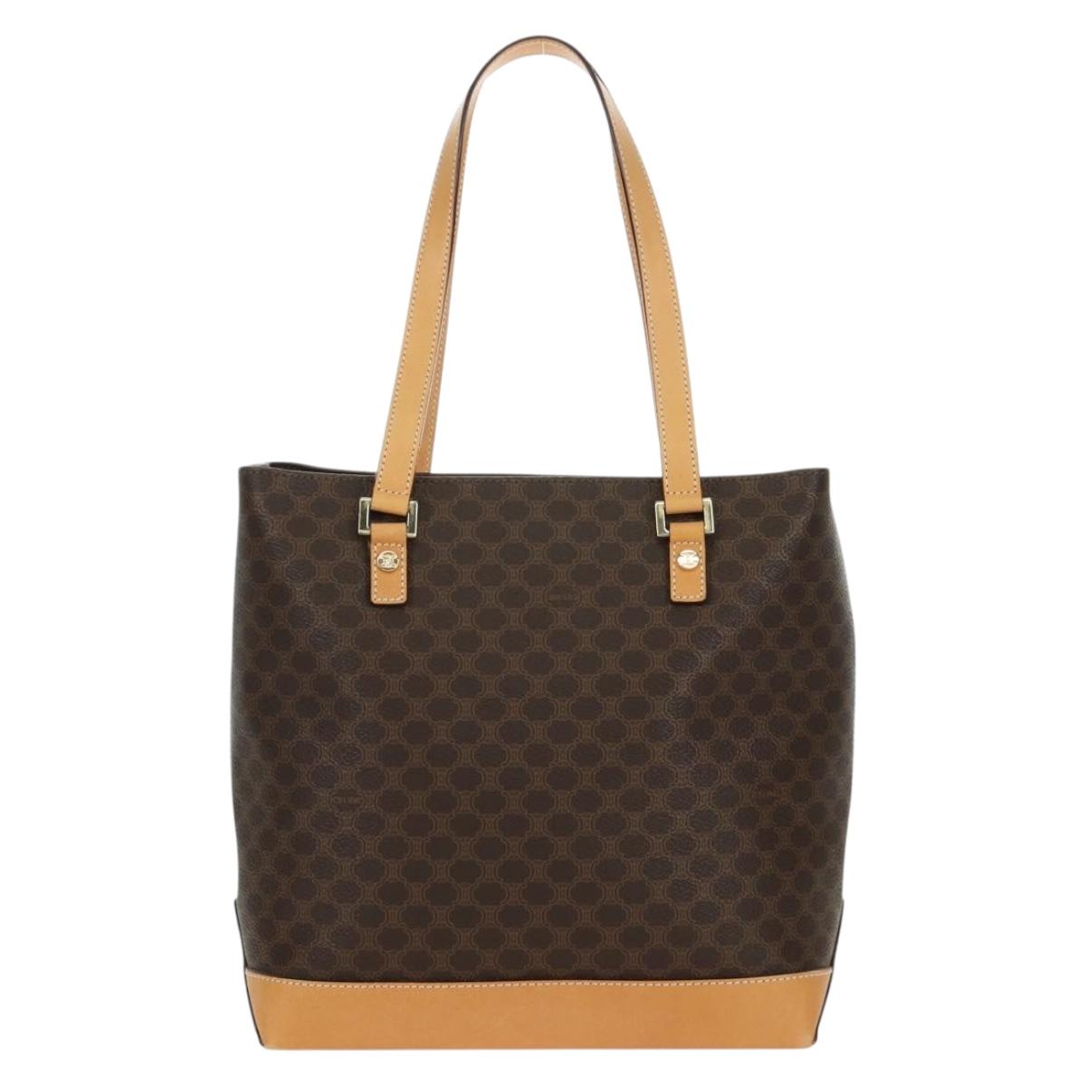 CELINE Macadam Canvas Tote Bag PVC Leather Brown Gold Auth 172793V