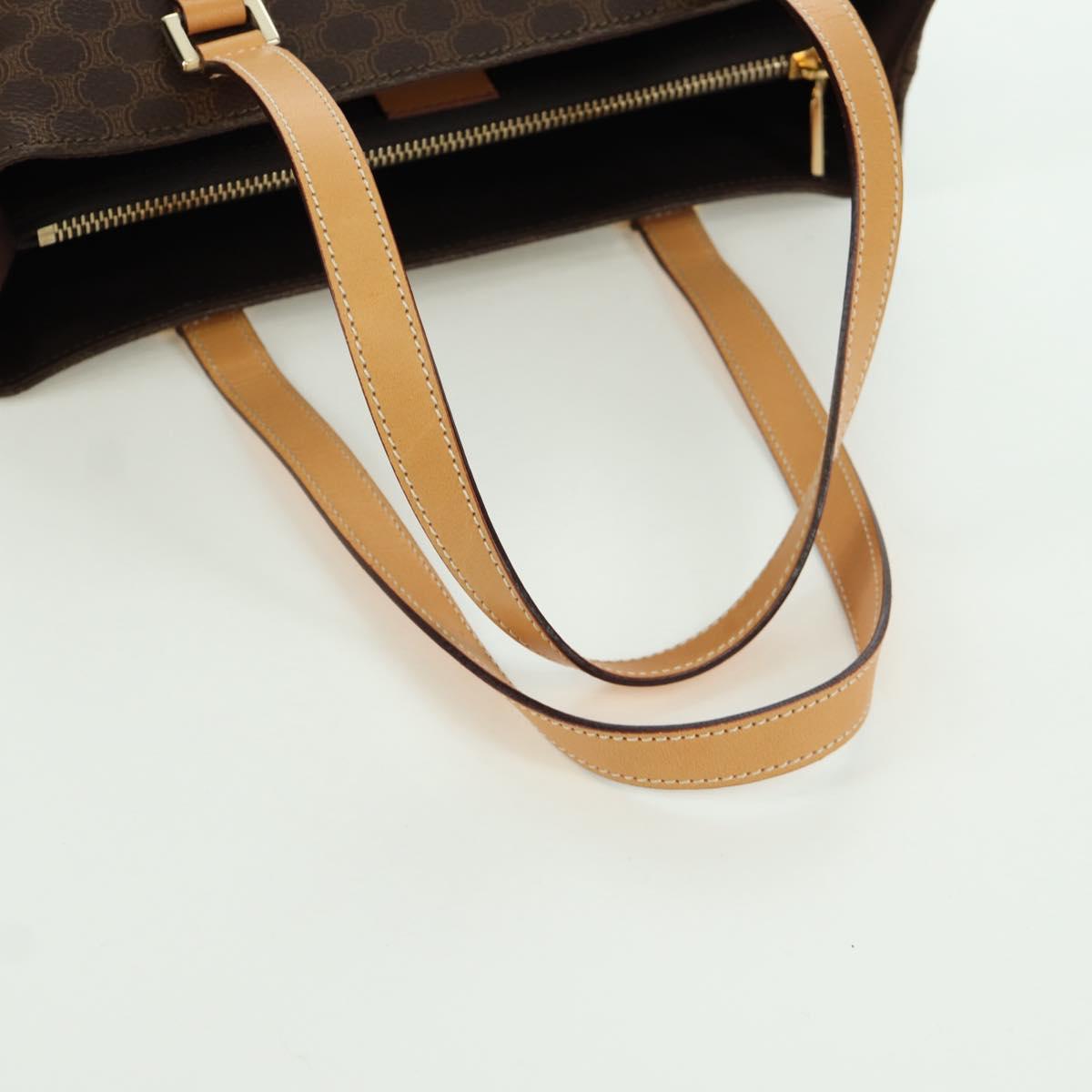 CELINE Macadam Canvas Tote Bag PVC Leather Brown Gold Auth 172793V