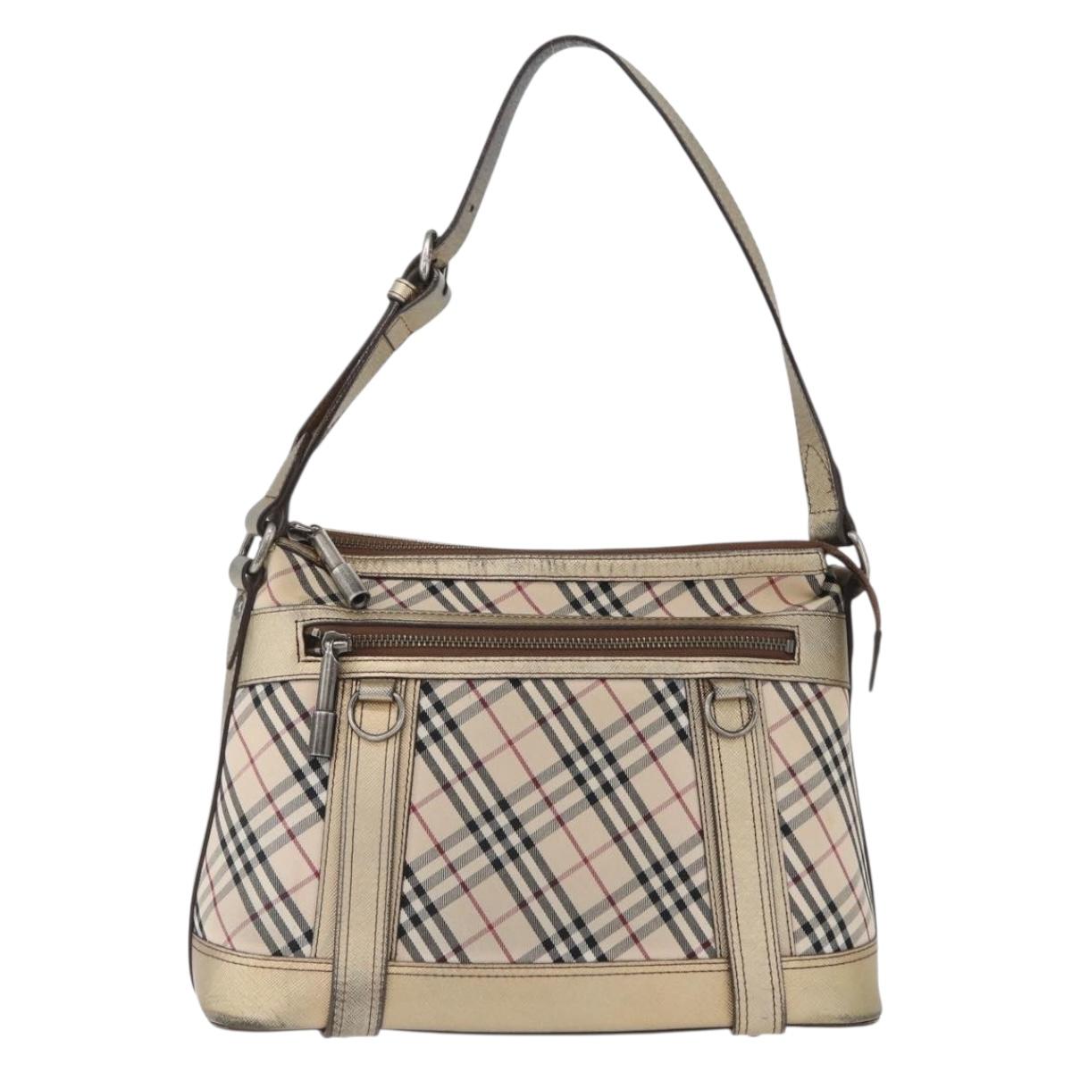 BURBERRY Nova Check Shoulder Bag Canvas Beige Silver Auth 172803