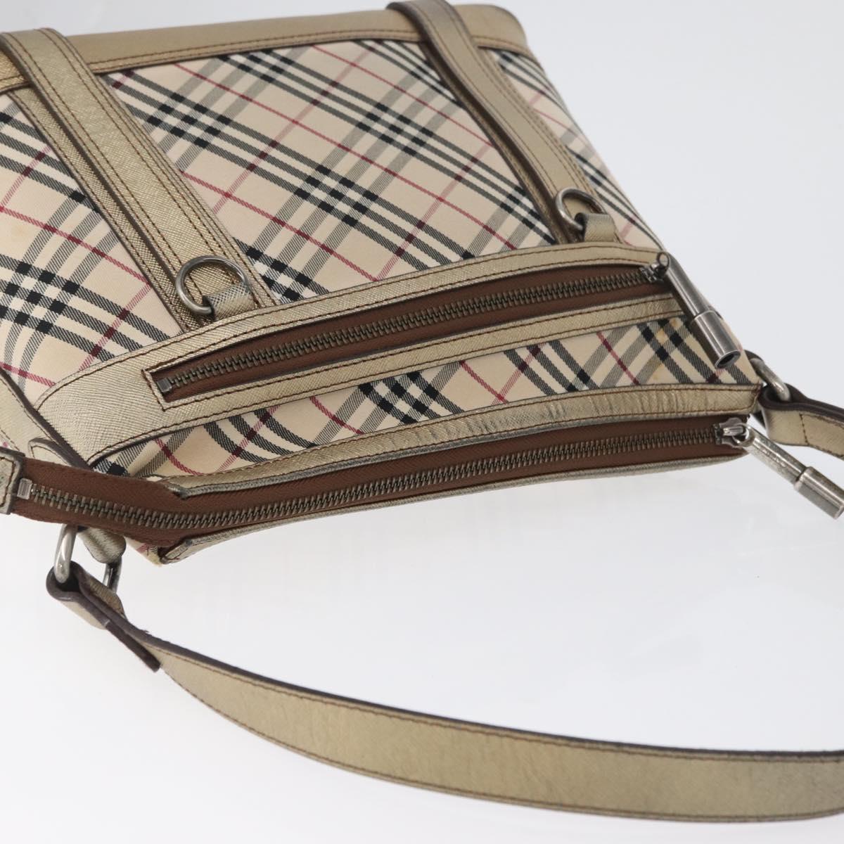 BURBERRY Nova Check Shoulder Bag Canvas Beige Silver Auth 172803