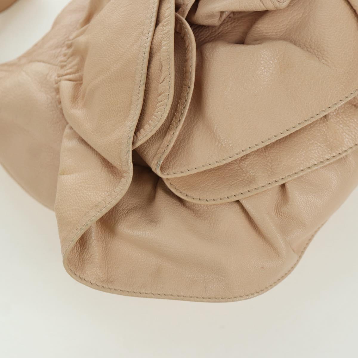 SAINT LAURENT Shoulder Bag Leather Beige Gold Auth 172811V