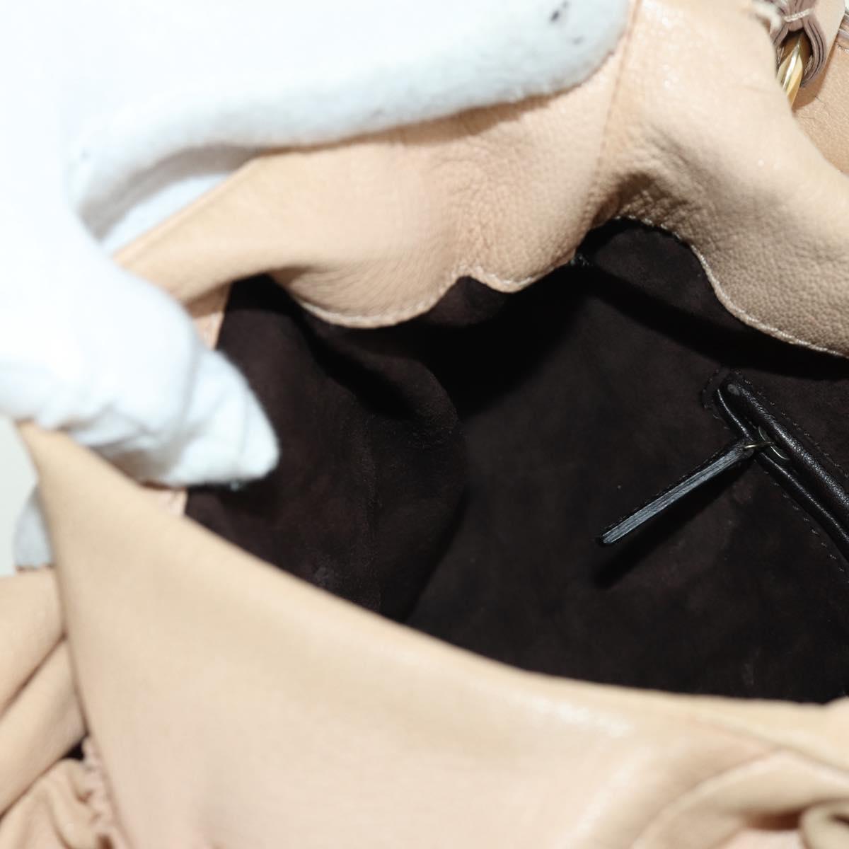 SAINT LAURENT Shoulder Bag Leather Beige Gold Auth 172811V