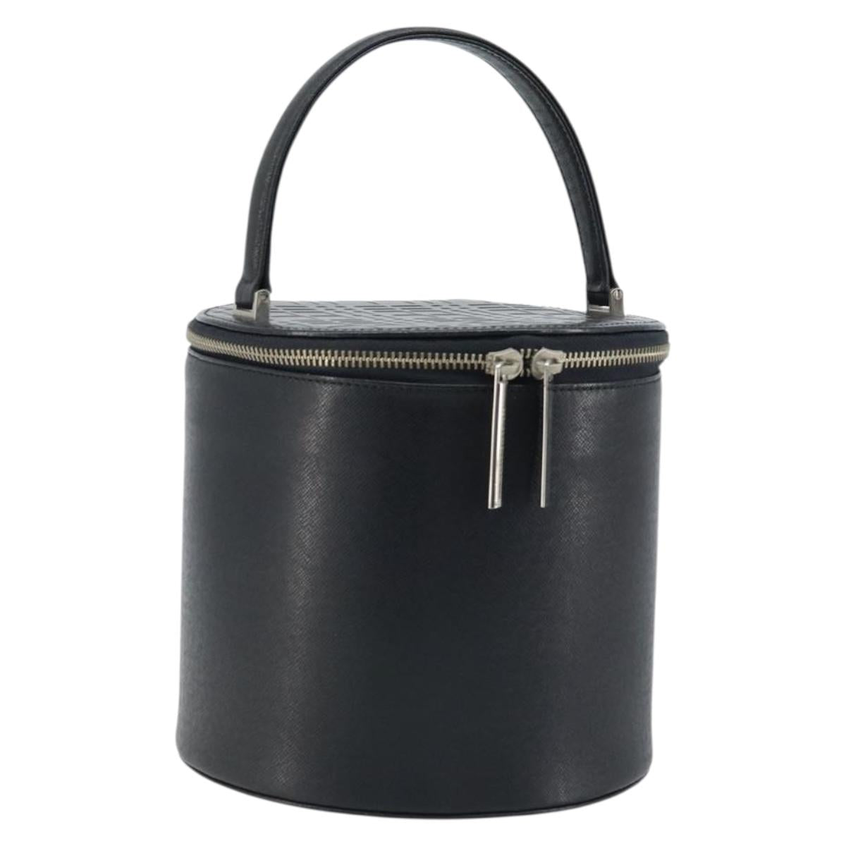 BURBERRY Vanity Hand Bag Leather Black Silver Auth 172815