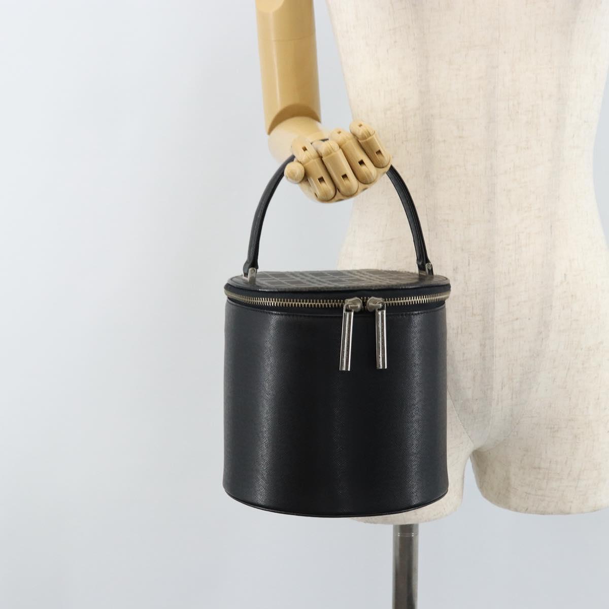 BURBERRY Vanity Hand Bag Leather Black Silver Auth 172815