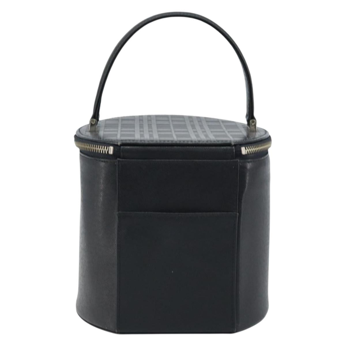 BURBERRY Vanity Hand Bag Leather Black Silver Auth 172815
