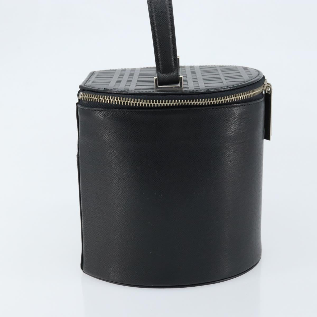 BURBERRY Vanity Hand Bag Leather Black Silver Auth 172815
