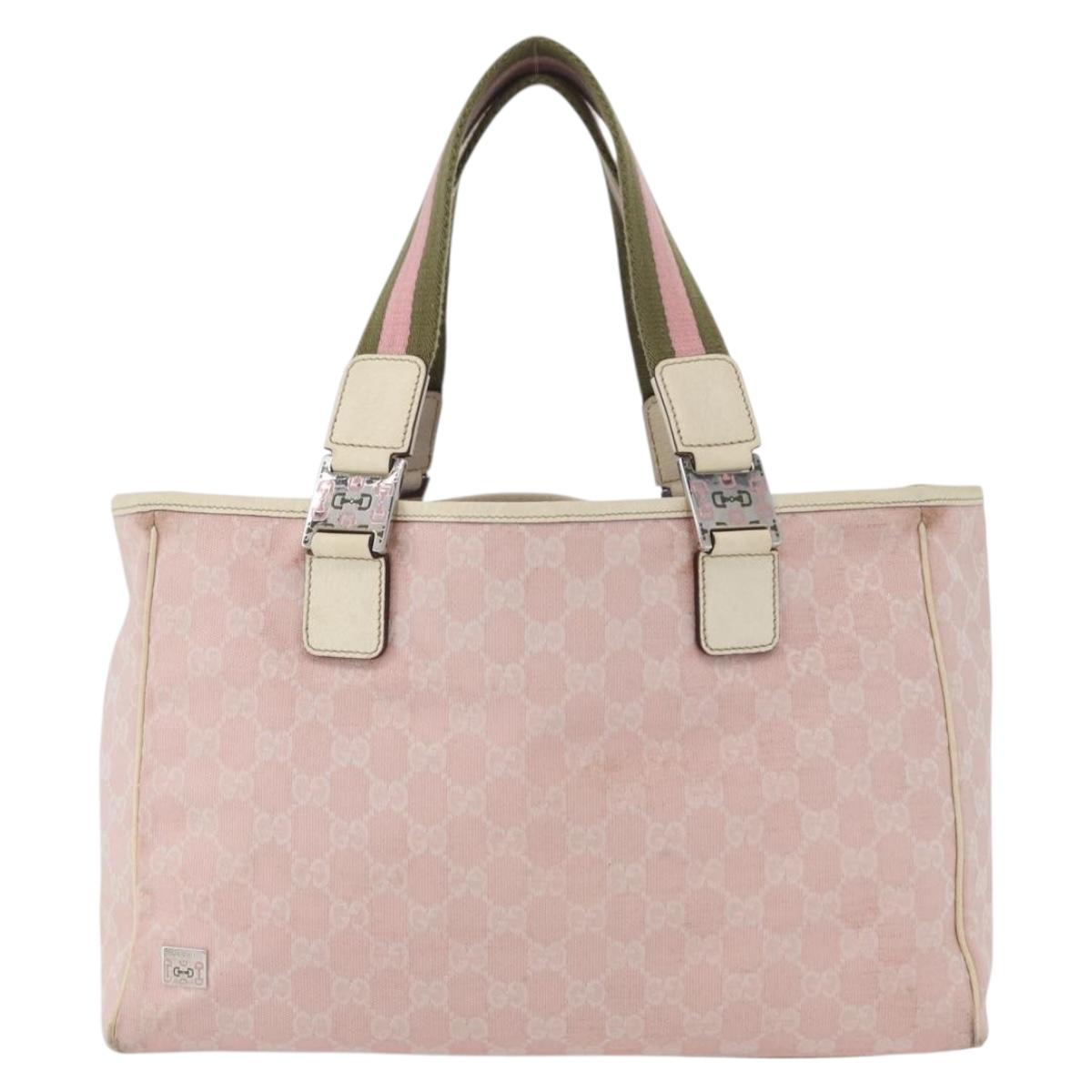 GUCCI GG Canvas Sherry Line Tote Bag Pink Silver 145758 Auth 172816