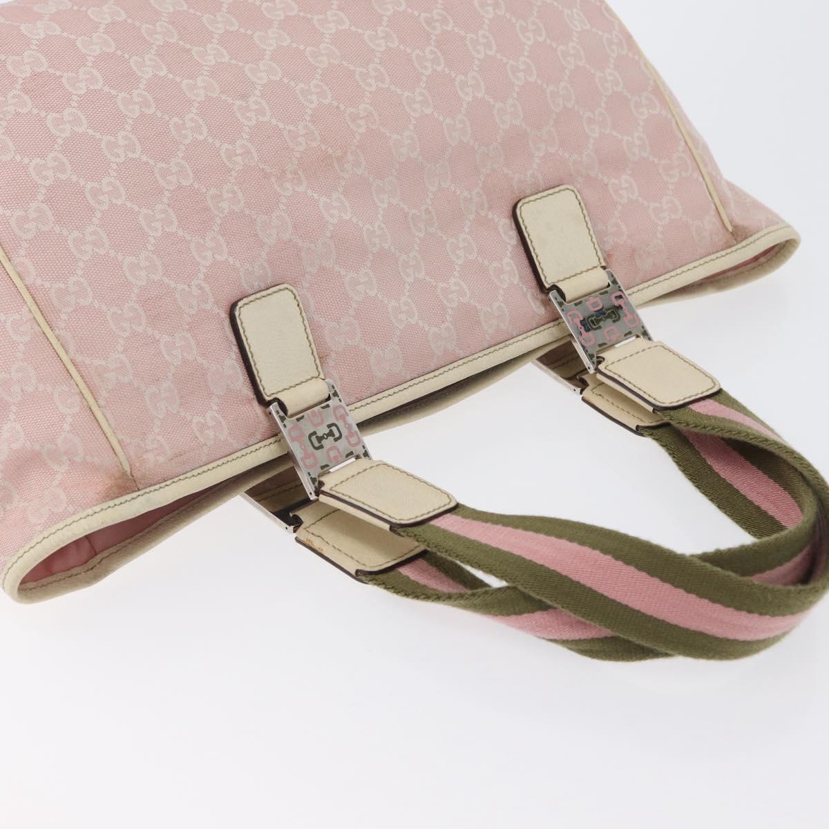 GUCCI GG Canvas Sherry Line Tote Bag Pink Silver 145758 Auth 172816