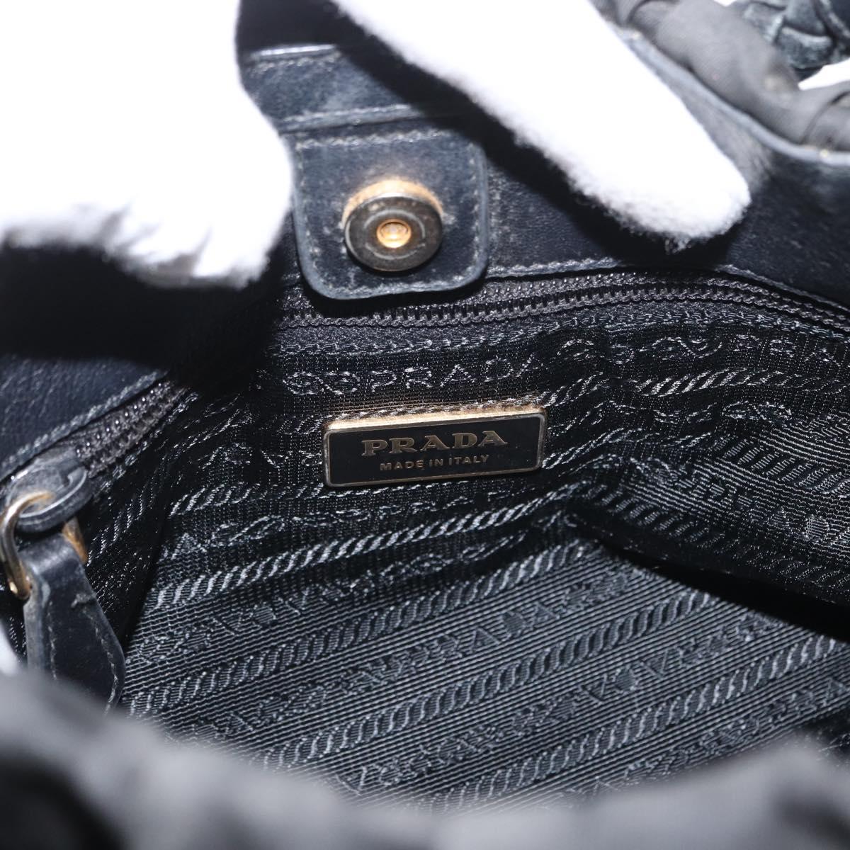 PRADA Hand Bag Nylon Black Gold Auth 172825