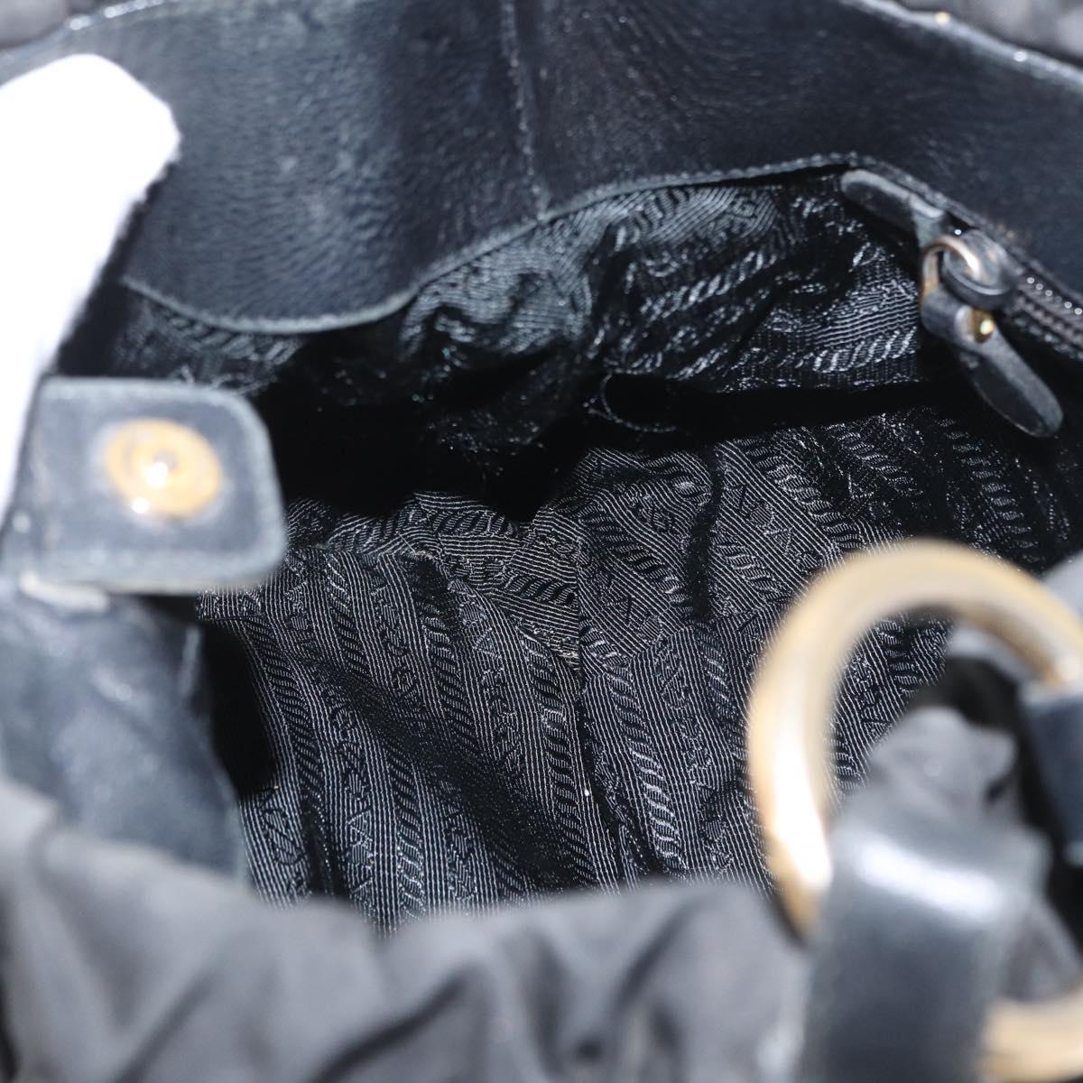 PRADA Hand Bag Nylon Black Gold Auth 172825