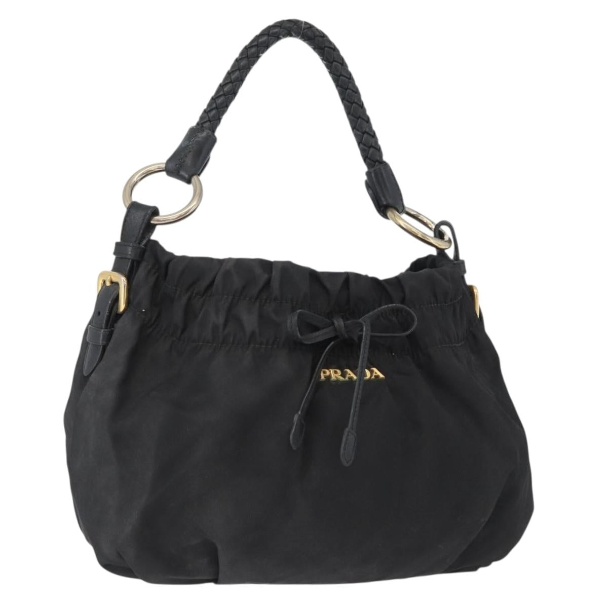 PRADA Hand Bag Nylon Black Gold Auth 172825
