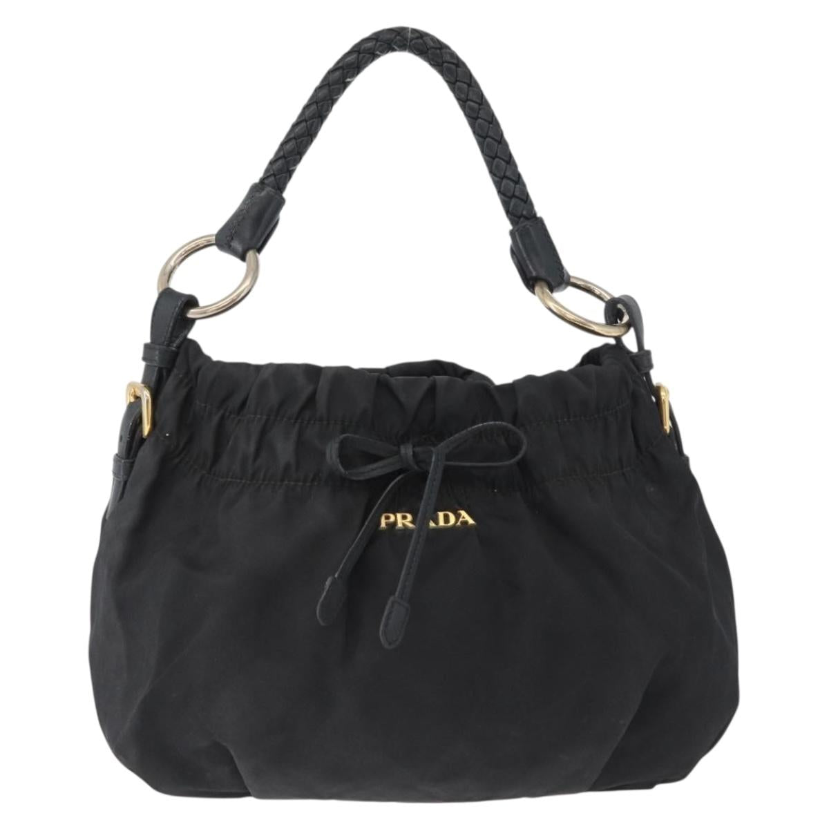 PRADA Hand Bag Nylon Black Gold Auth 172825