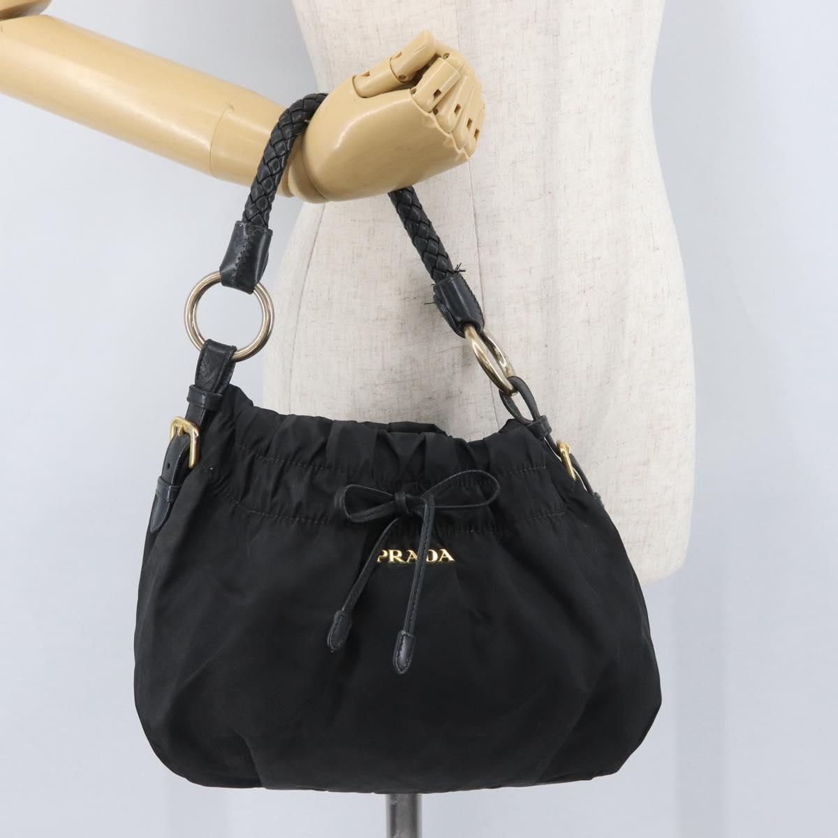 PRADA Hand Bag Nylon Black Gold Auth 172825