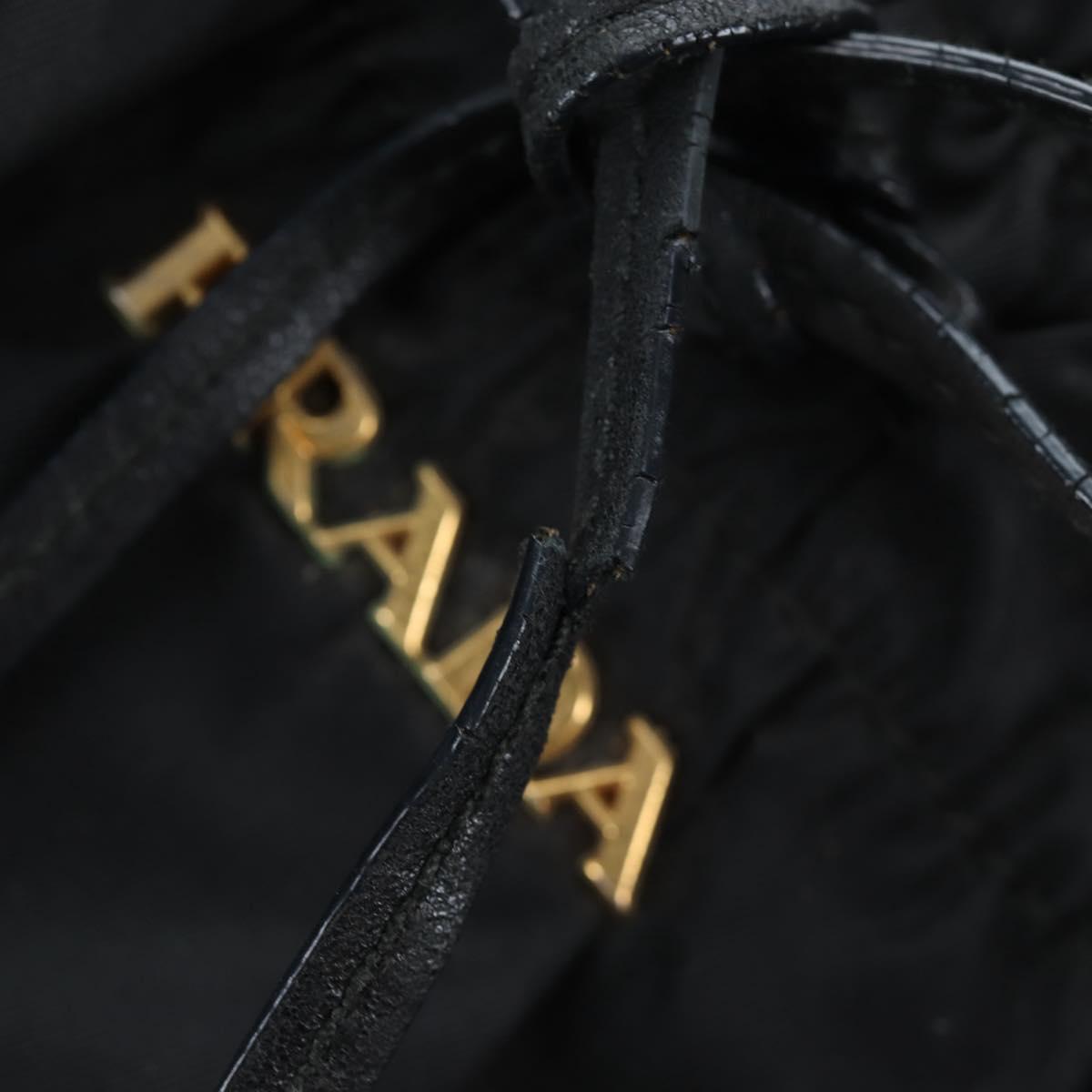 PRADA Hand Bag Nylon Black Gold Auth 172825