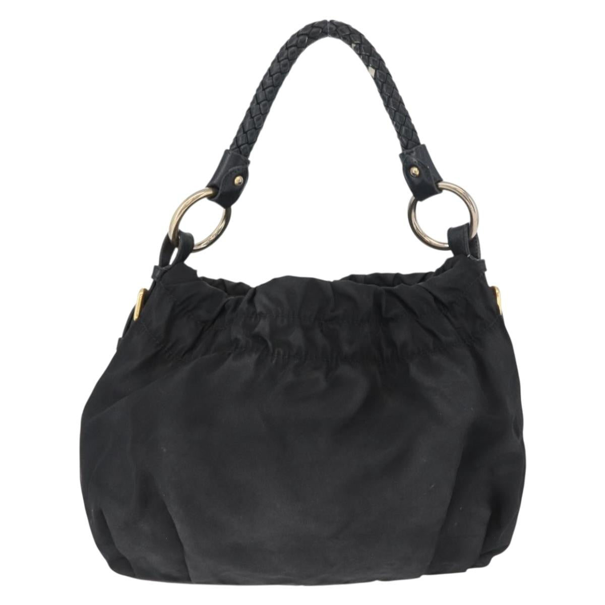 PRADA Hand Bag Nylon Black Gold Auth 172825
