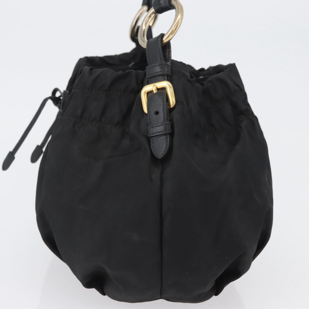 PRADA Hand Bag Nylon Black Gold Auth 172825