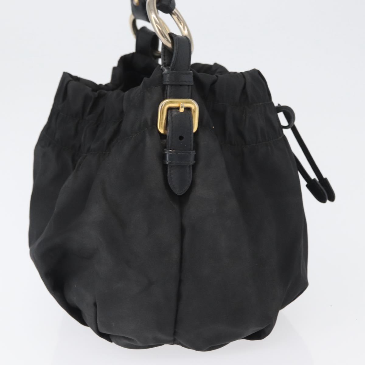 PRADA Hand Bag Nylon Black Gold Auth 172825
