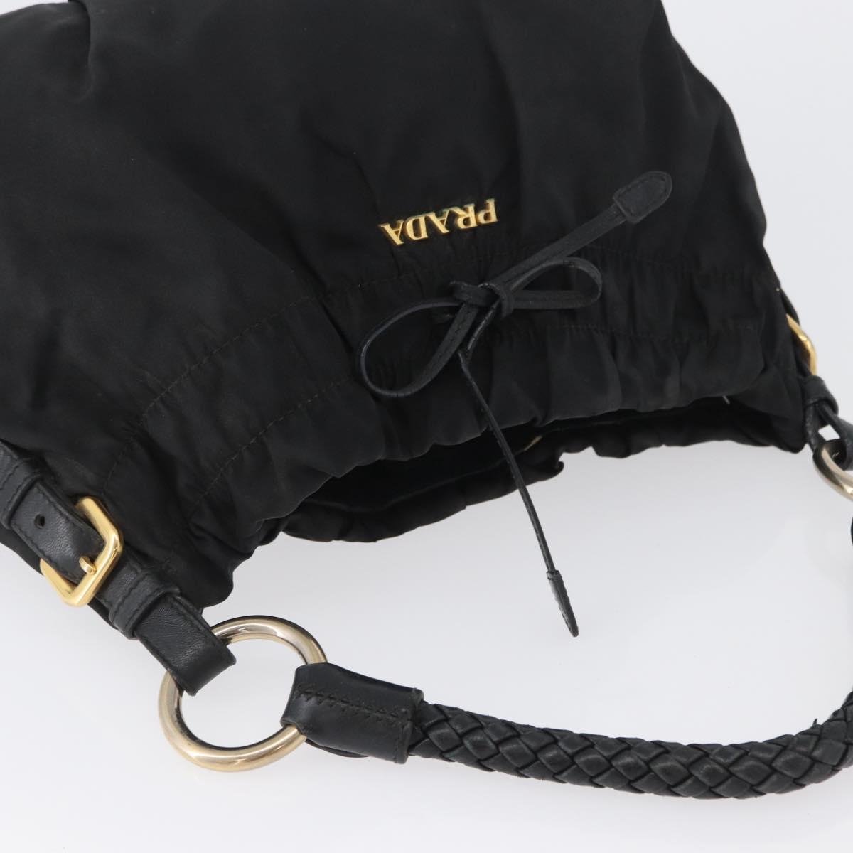 PRADA Hand Bag Nylon Black Gold Auth 172825