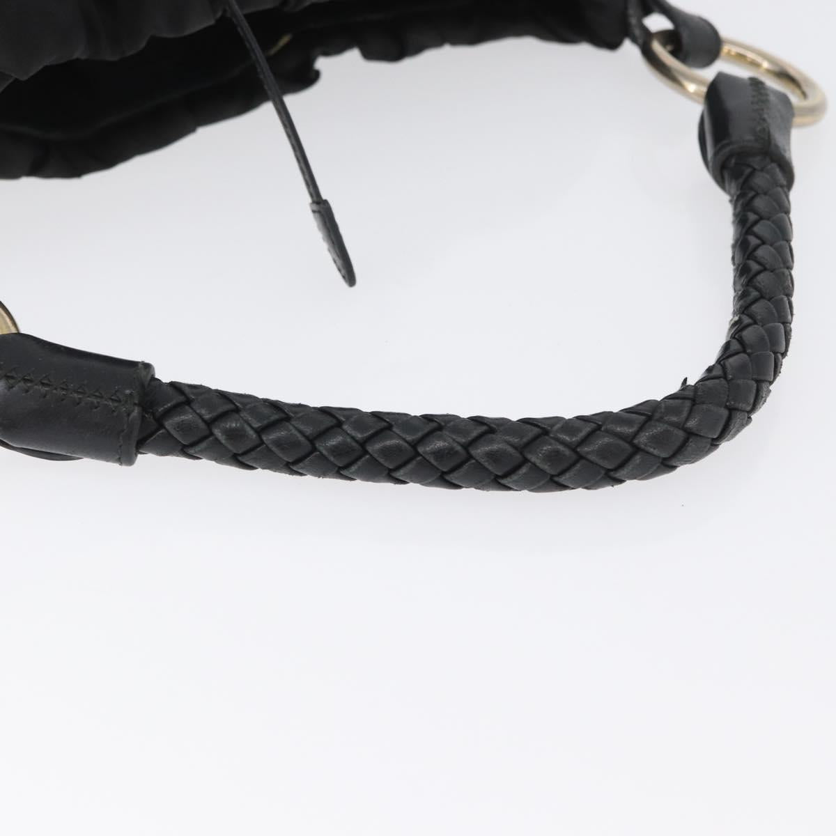 PRADA Hand Bag Nylon Black Gold Auth 172825