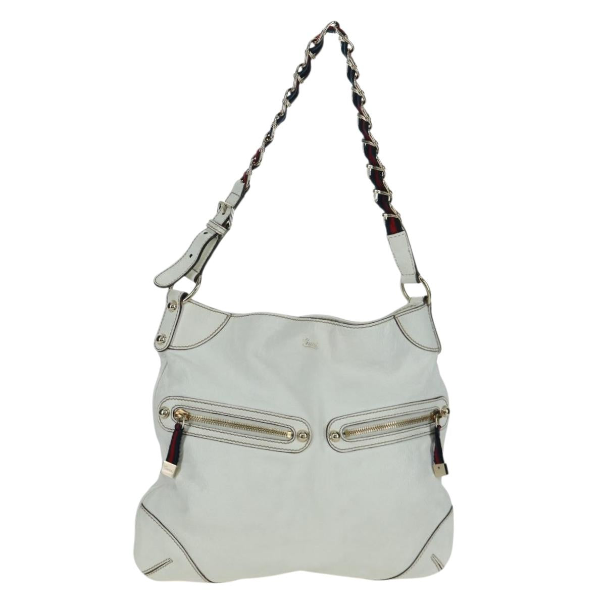 GUCCI Sherry Line Shoulder Bag Leather White Gold 154392 Auth 172832V