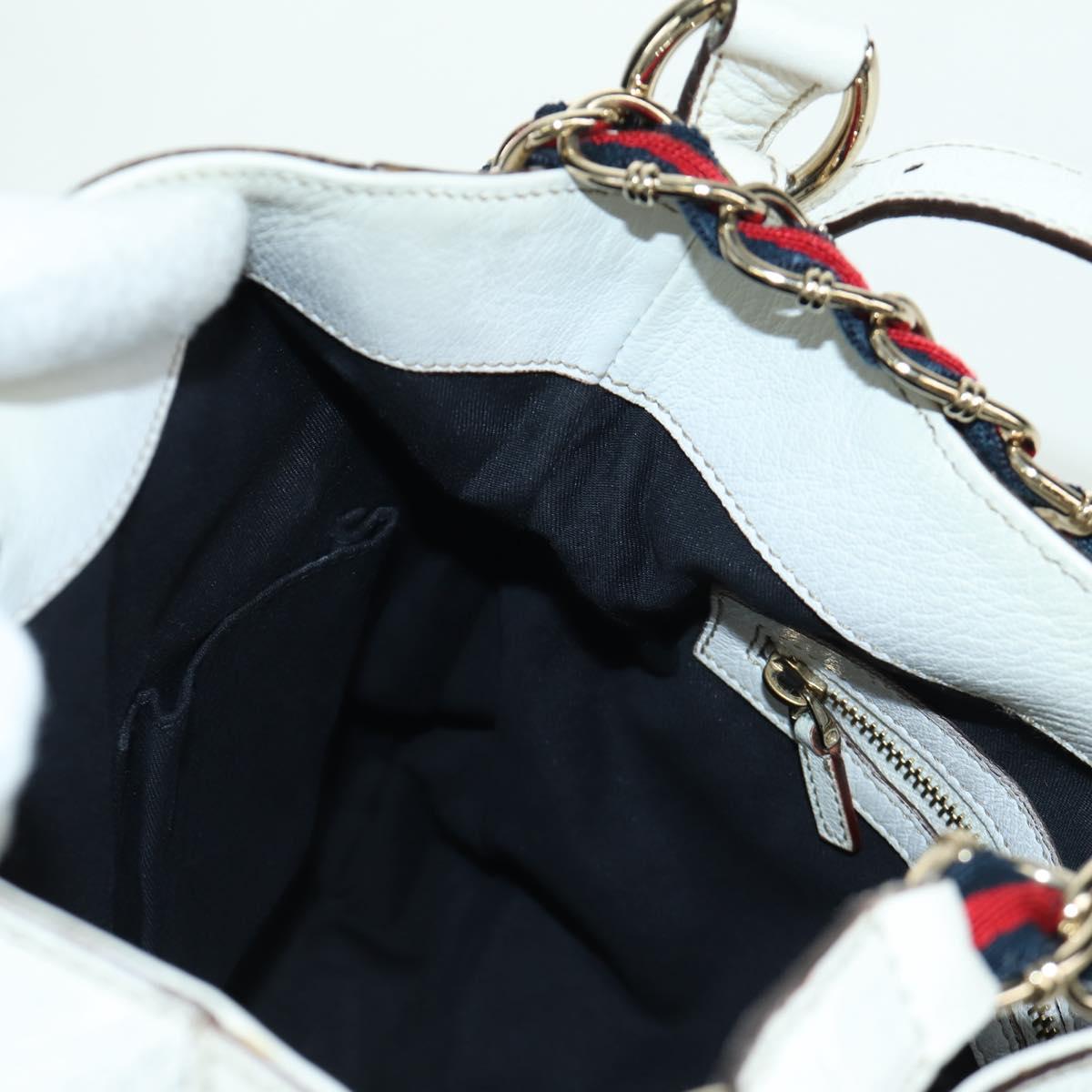 GUCCI Sherry Line Shoulder Bag Leather White Gold 154392 Auth 172832V