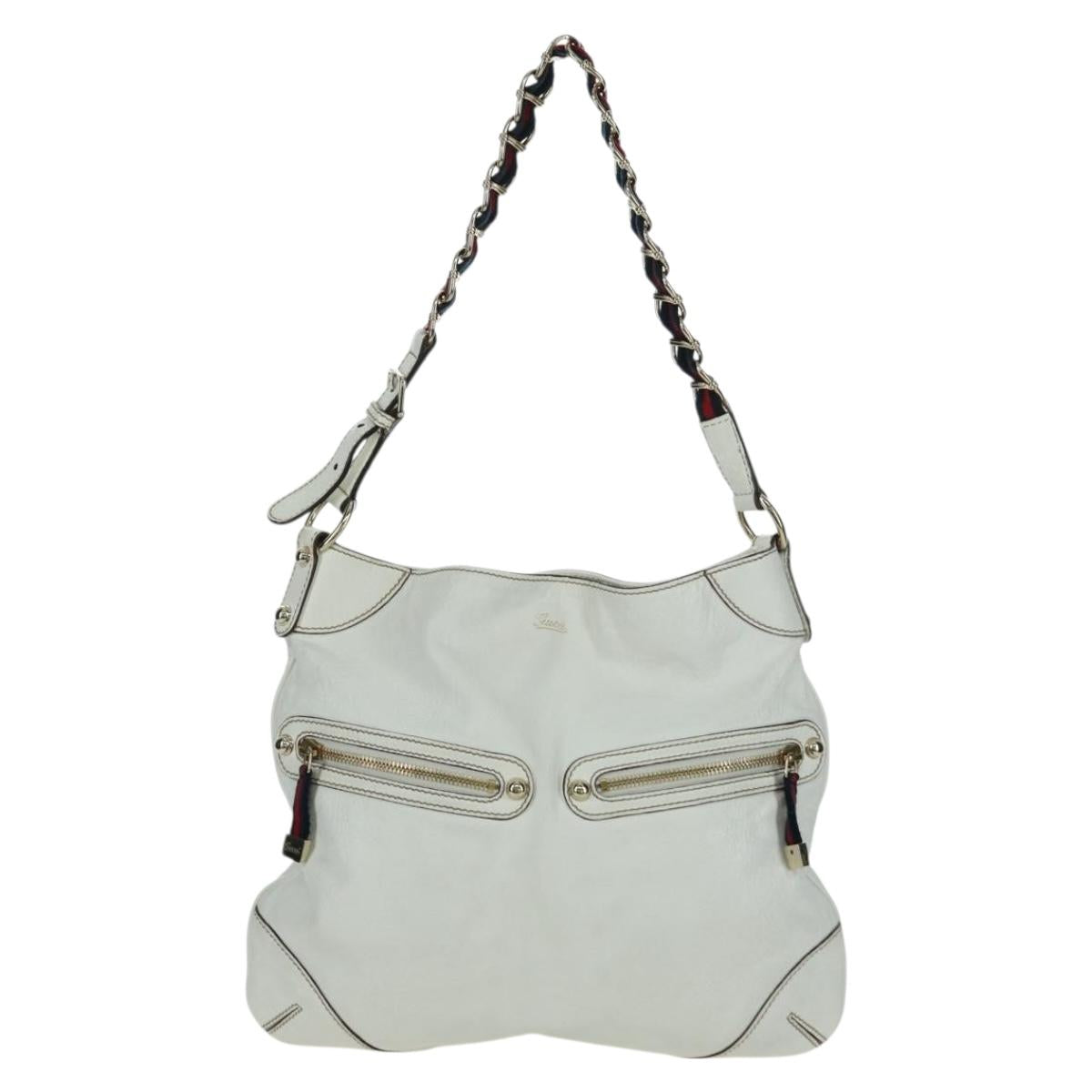 GUCCI Sherry Line Shoulder Bag Leather White Gold 154392 Auth 172832V