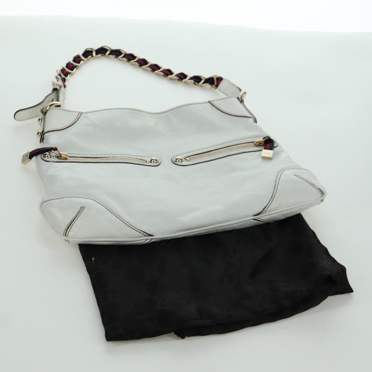 GUCCI Sherry Line Shoulder Bag Leather White Gold 154392 Auth 172832V