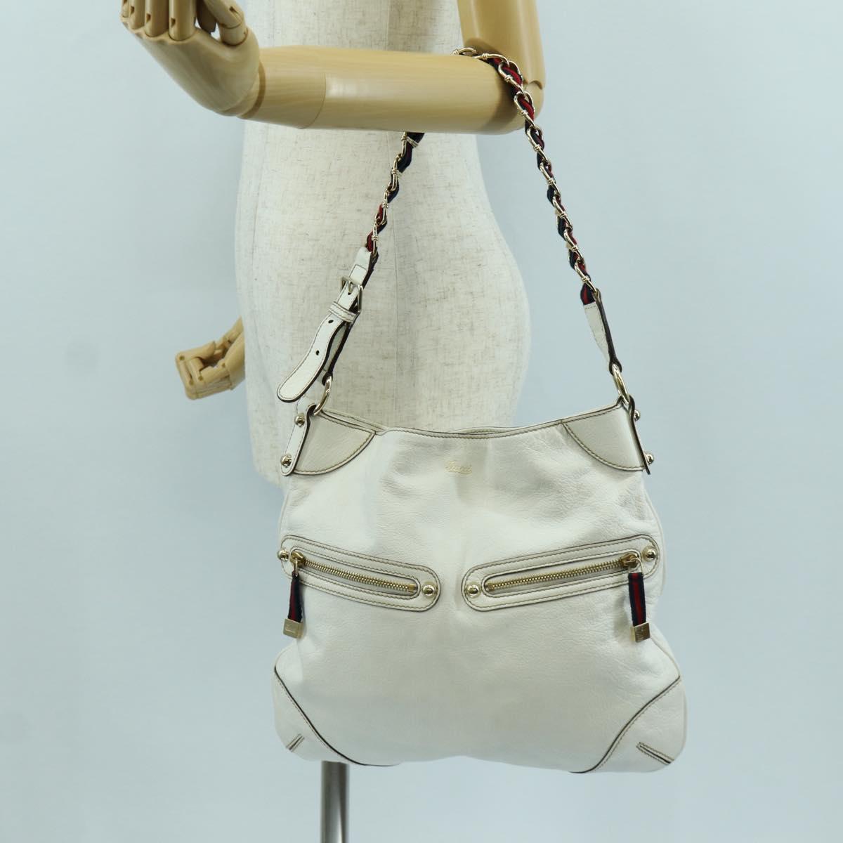 GUCCI Sherry Line Shoulder Bag Leather White Gold 154392 Auth 172832V