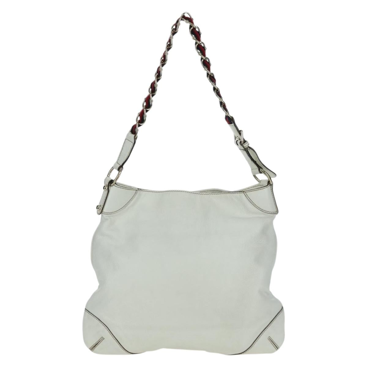 GUCCI Sherry Line Shoulder Bag Leather White Gold 154392 Auth 172832V