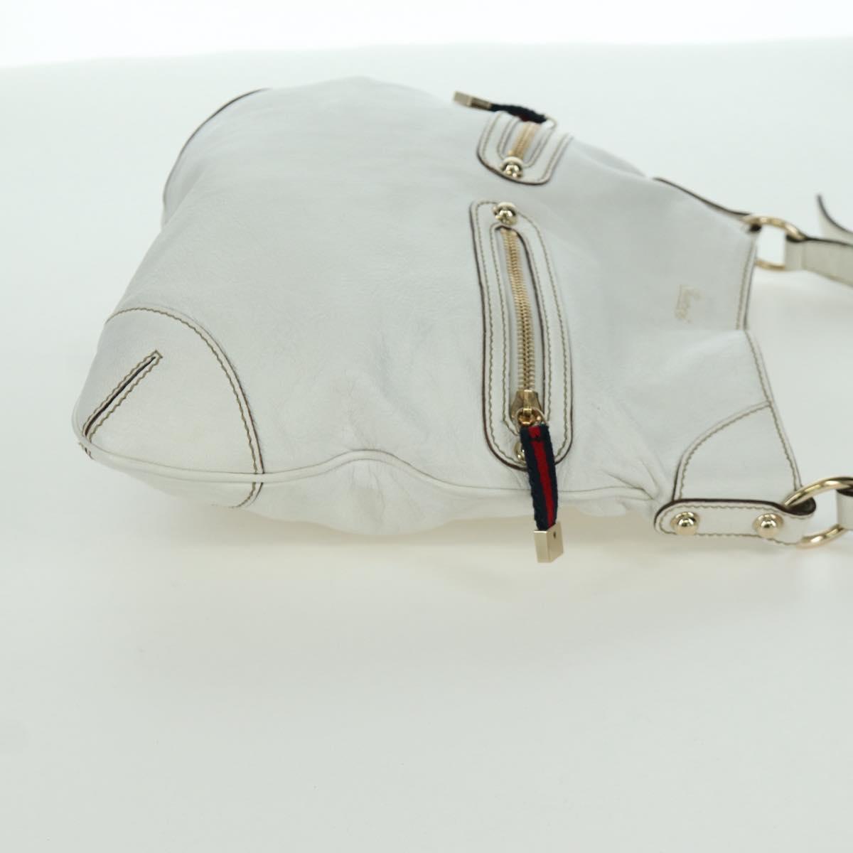 GUCCI Sherry Line Shoulder Bag Leather White Gold 154392 Auth 172832V