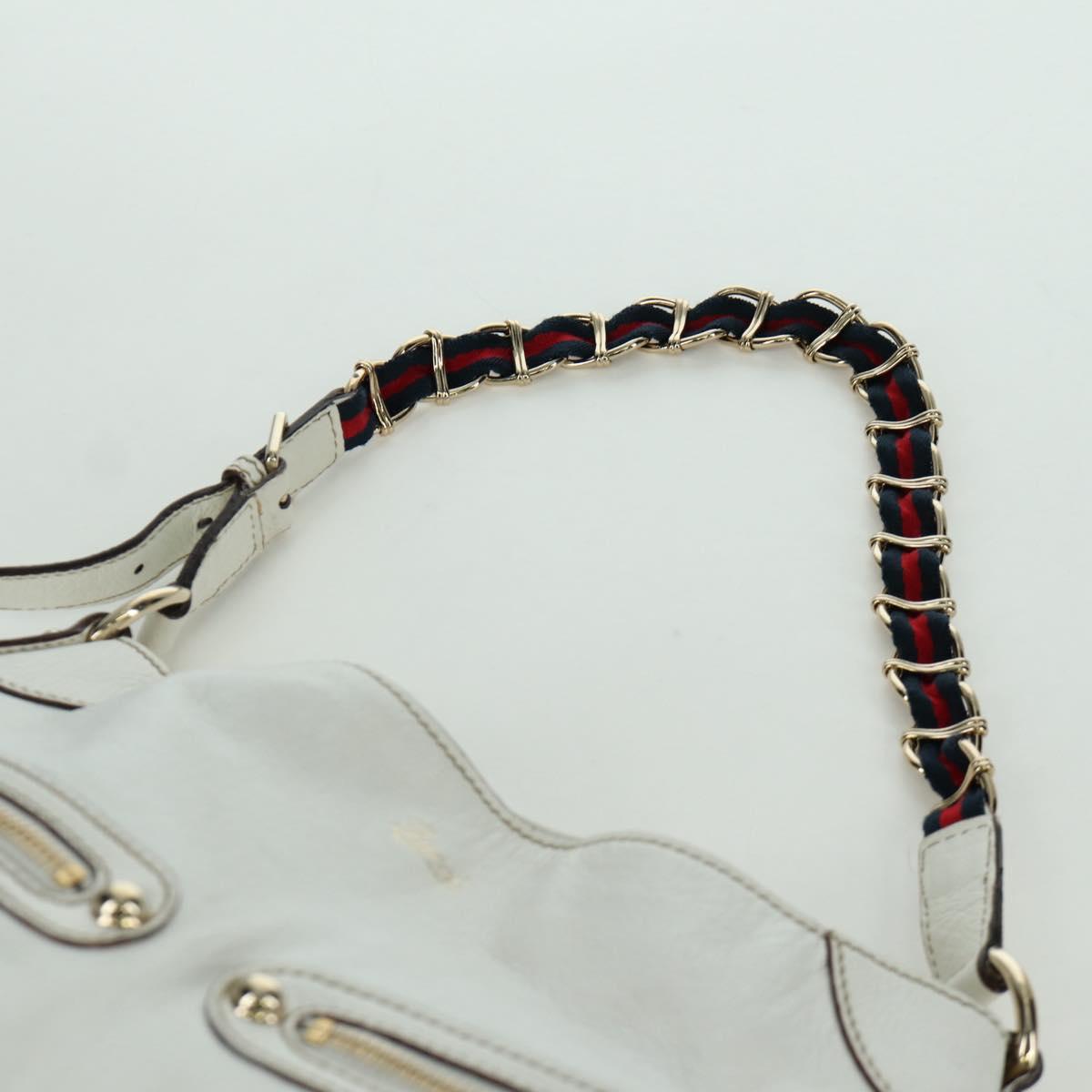 GUCCI Sherry Line Shoulder Bag Leather White Gold 154392 Auth 172832V