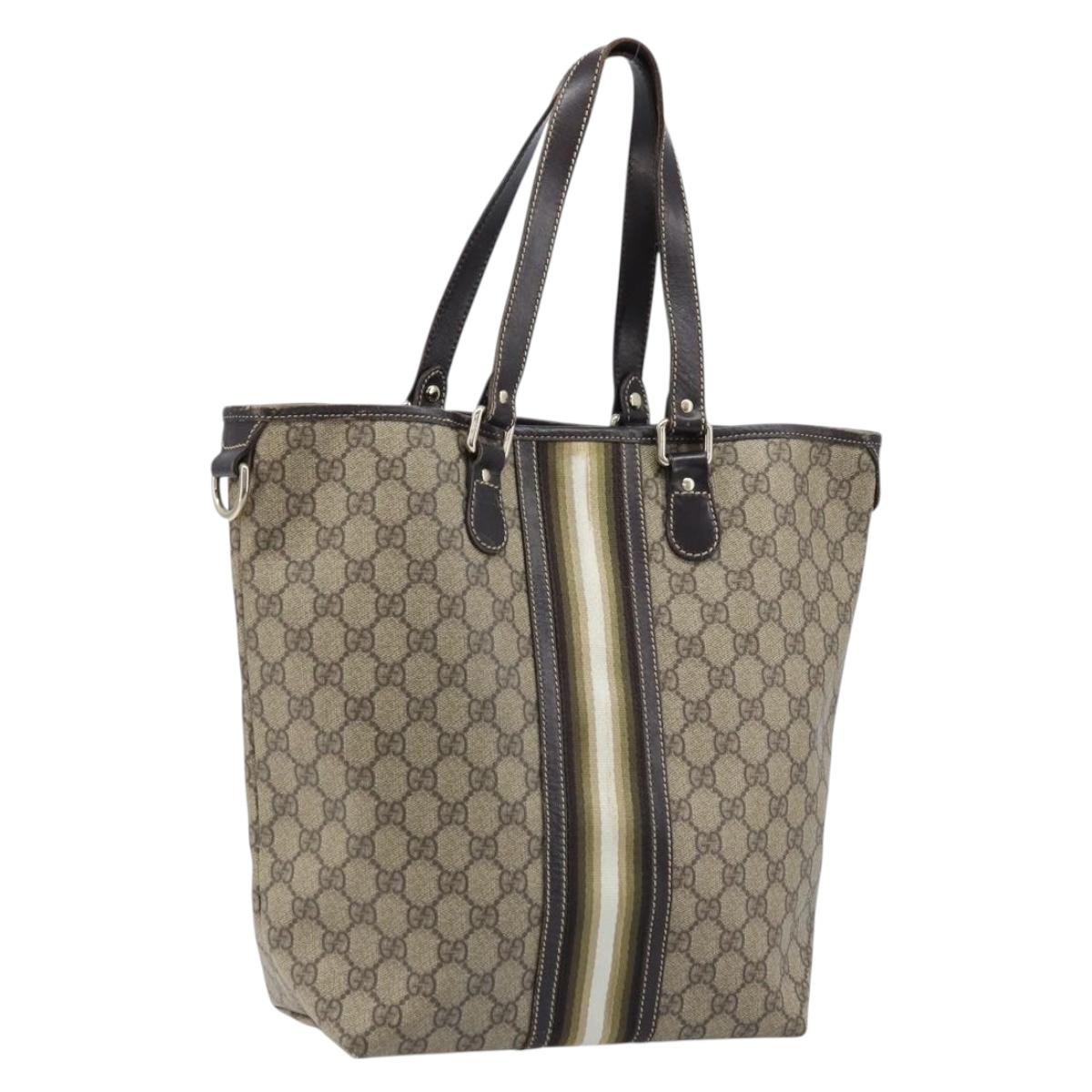 GUCCI GG Supreme Tote Bag PVC Beige Gold 189896 Auth 172835