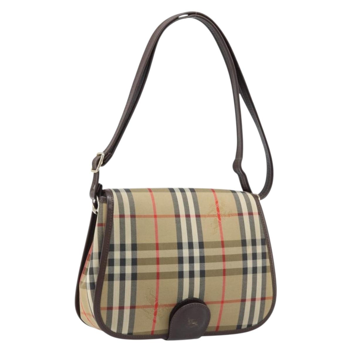 Burberrys Nova Check Shoulder Bag Canvas Beige Gold Auth 172836