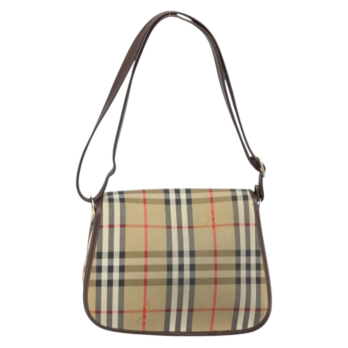 Burberrys Nova Check Shoulder Bag Canvas Beige Gold Auth 172836