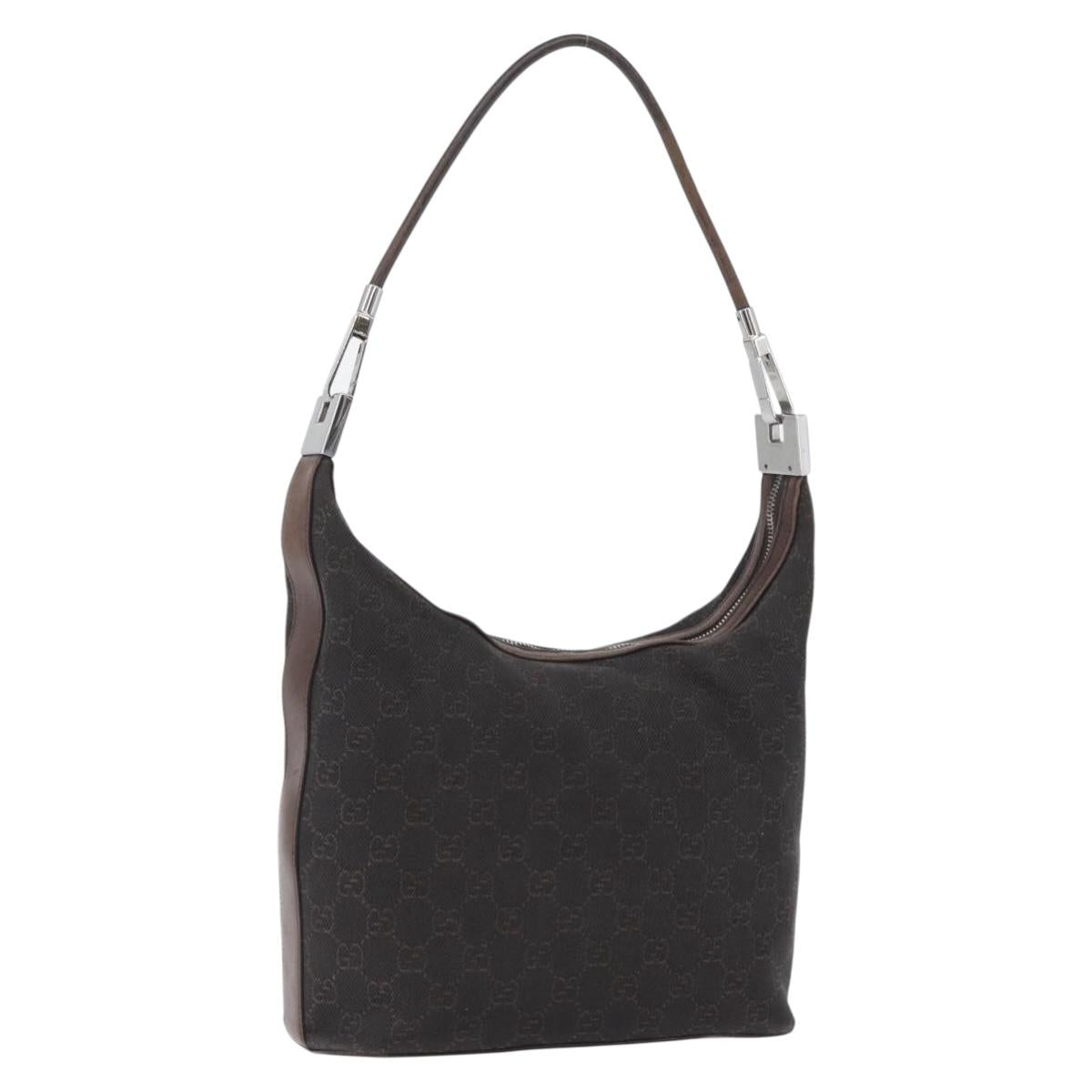 GUCCI GG Canvas Shoulder Bag Brown Silver 01234 Auth 172838