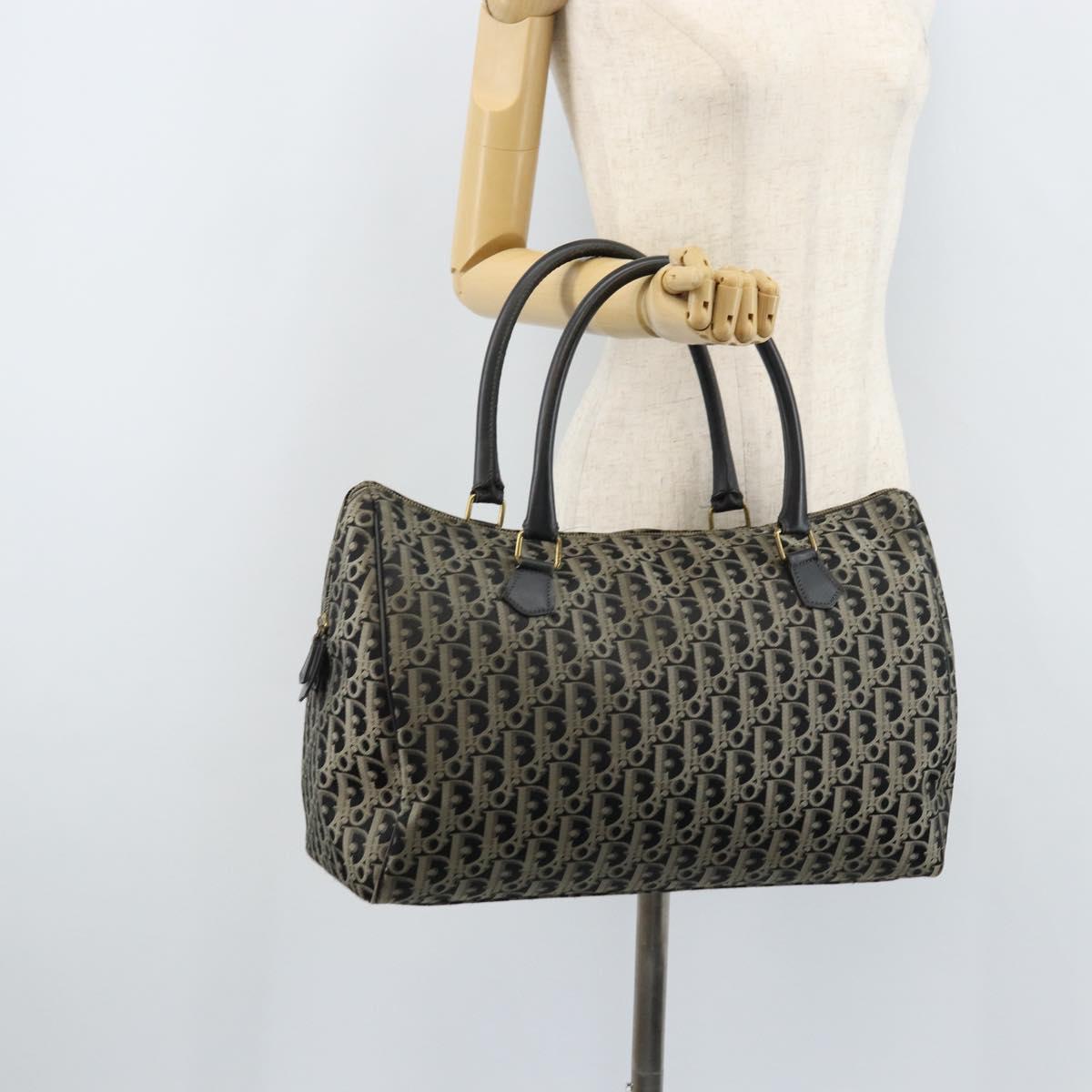 Christian Dior Trotter Canvas Boston Bag Nylon Black Gold Auth 172840