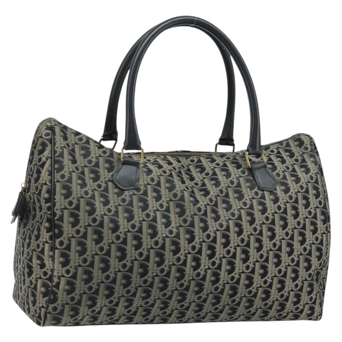 Christian Dior Trotter Canvas Boston Bag Nylon Black Gold Auth 172840
