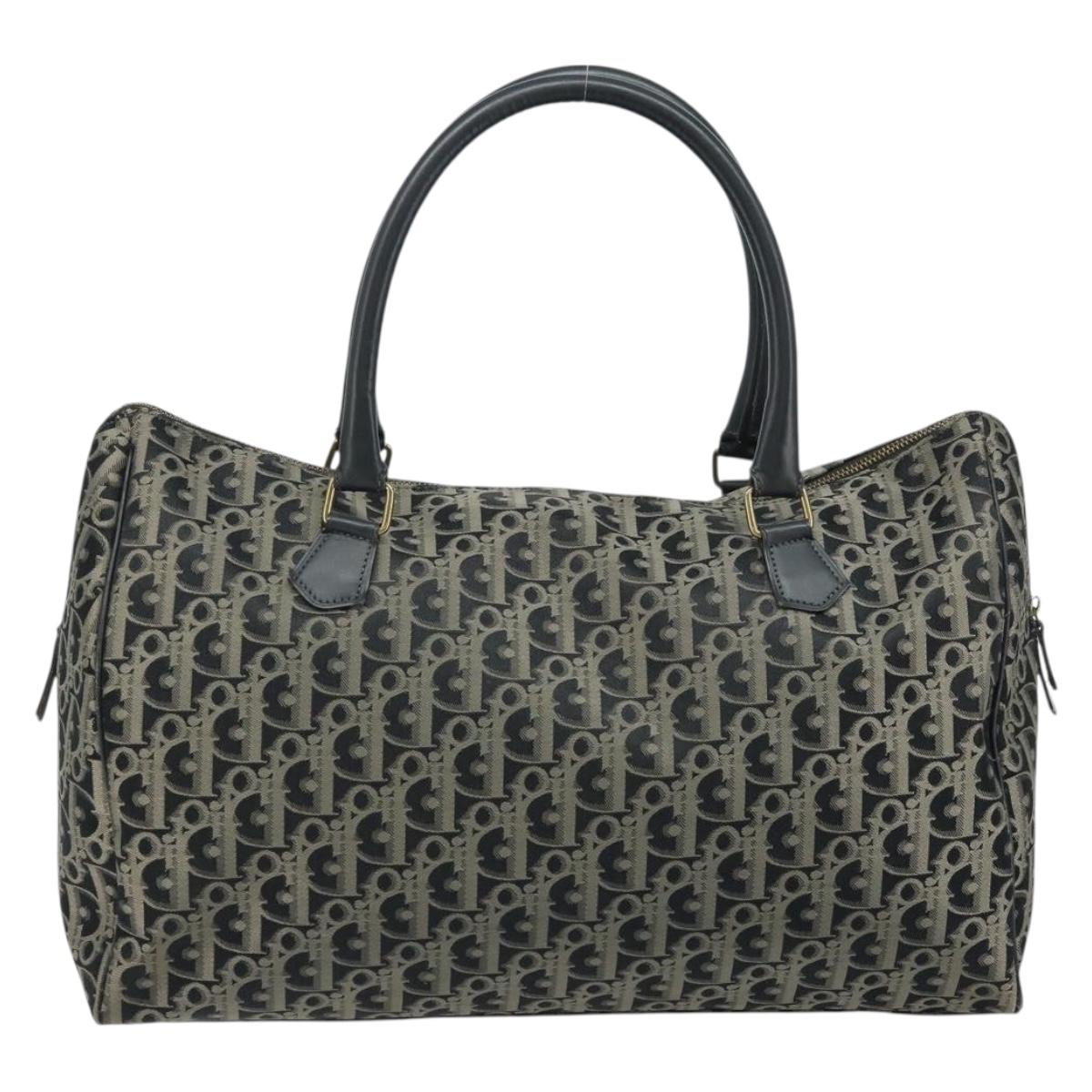 Christian Dior Trotter Canvas Boston Bag Nylon Black Gold Auth 172840