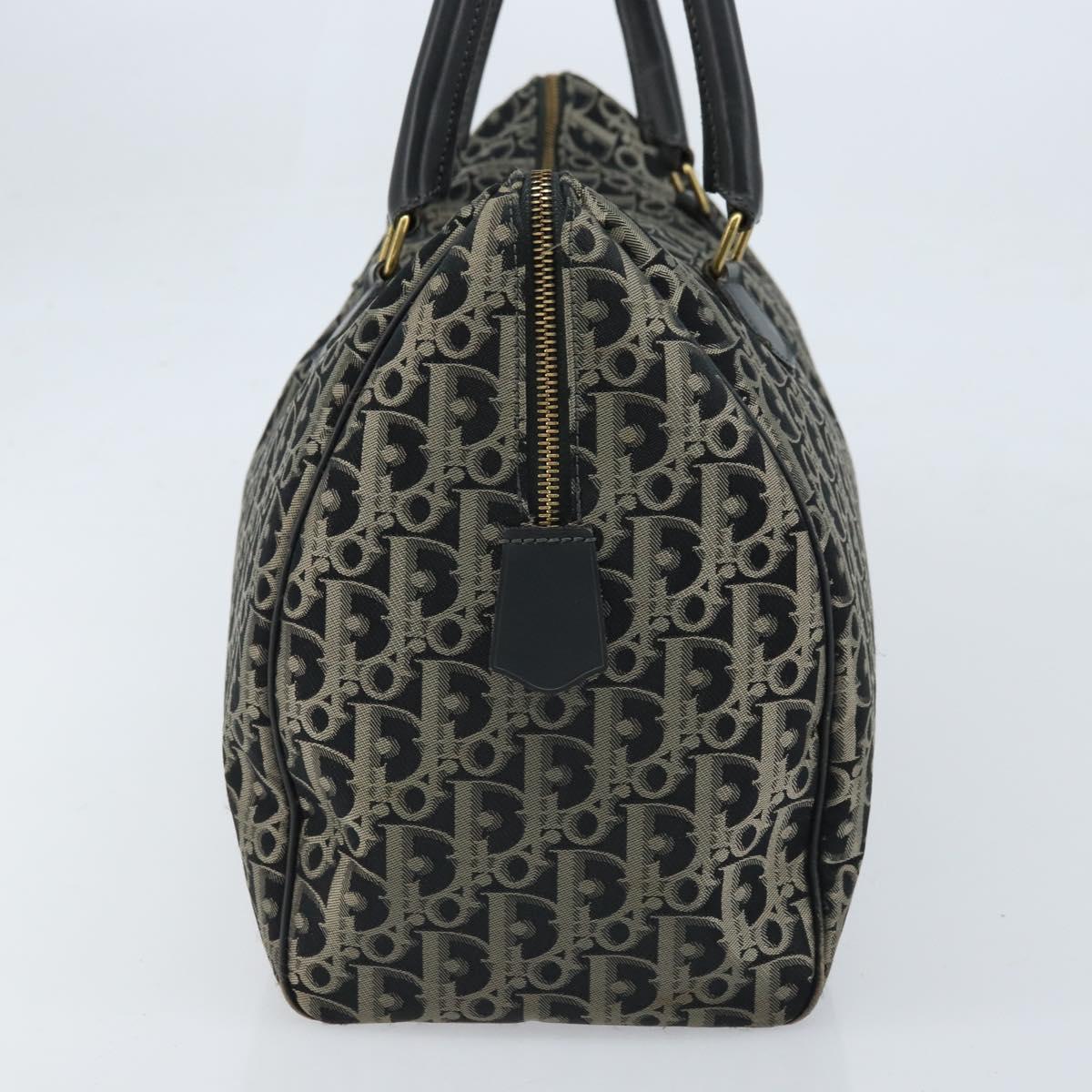 Christian Dior Trotter Canvas Boston Bag Nylon Black Gold Auth 172840