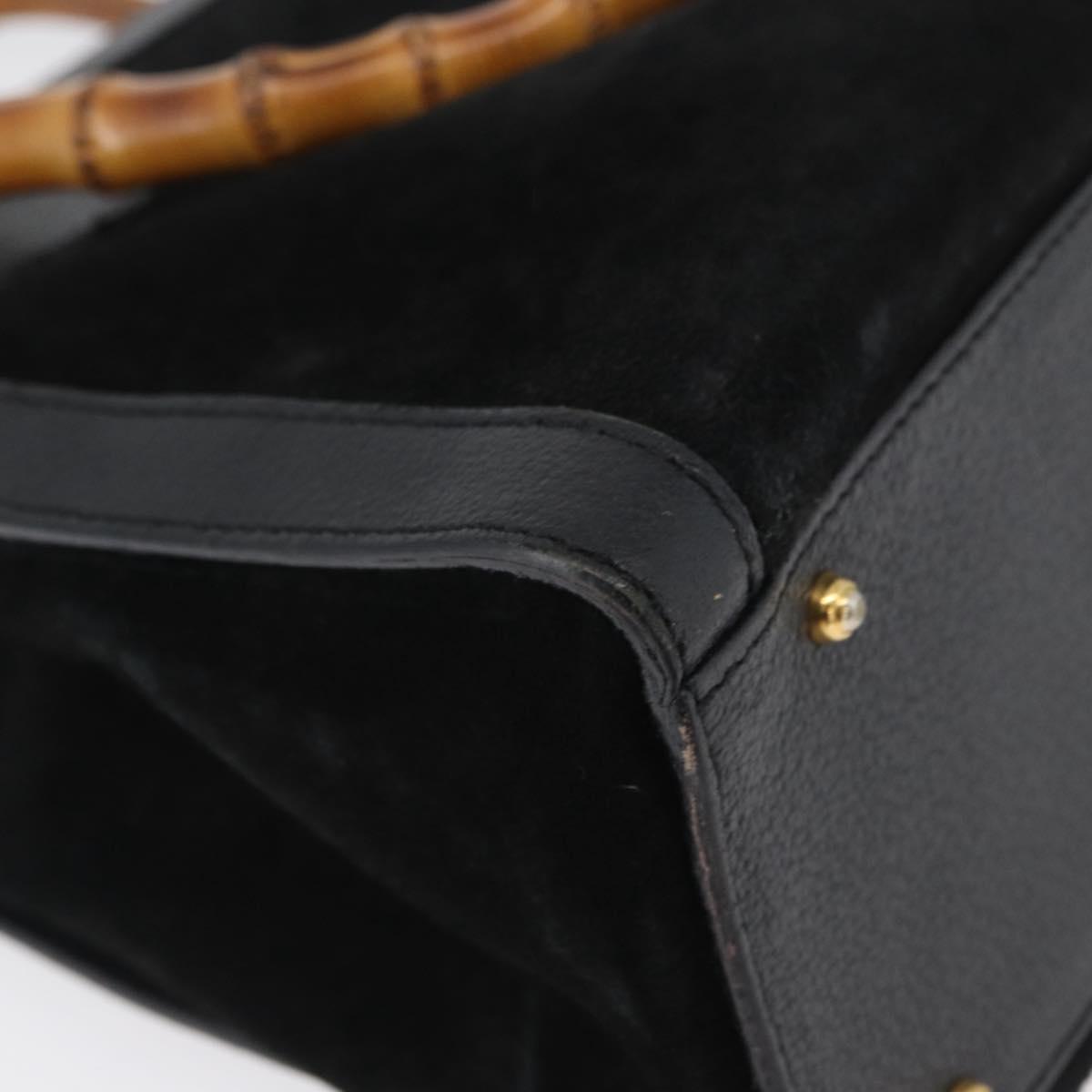 GUCCI Bamboo Hand Bag Suede Black Gold 002 1096 0260 Auth 172841