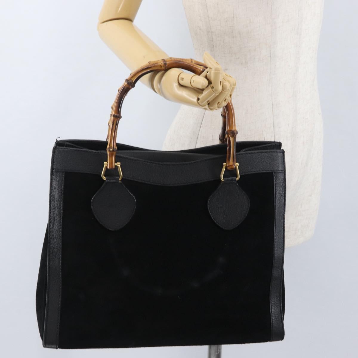 GUCCI Bamboo Hand Bag Suede Black Gold 002 1096 0260 Auth 172841