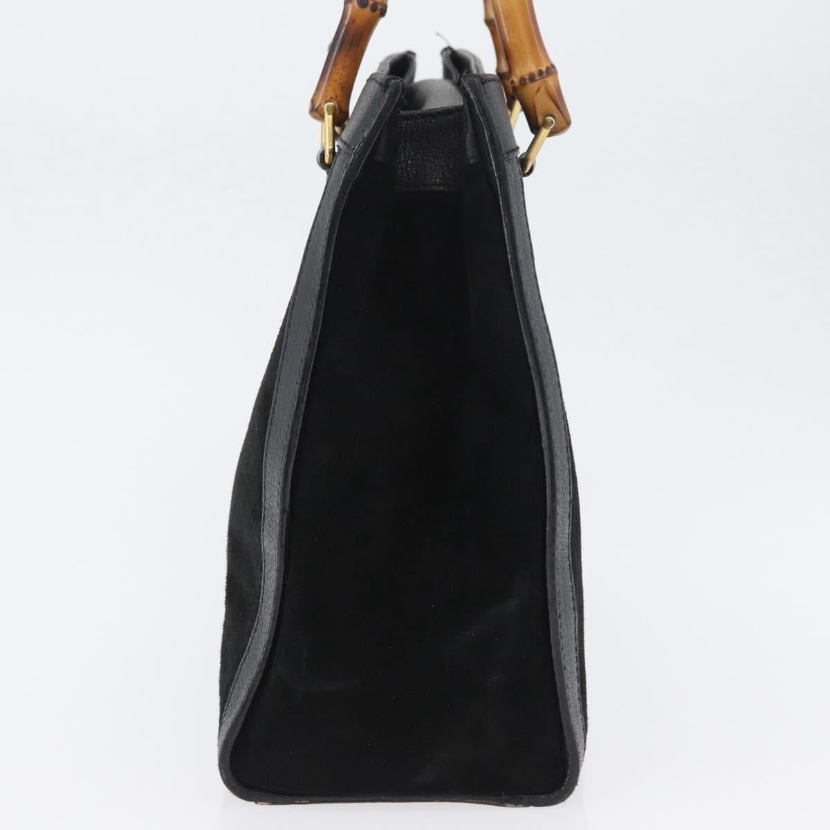 GUCCI Bamboo Hand Bag Suede Black Gold 002 1096 0260 Auth 172841
