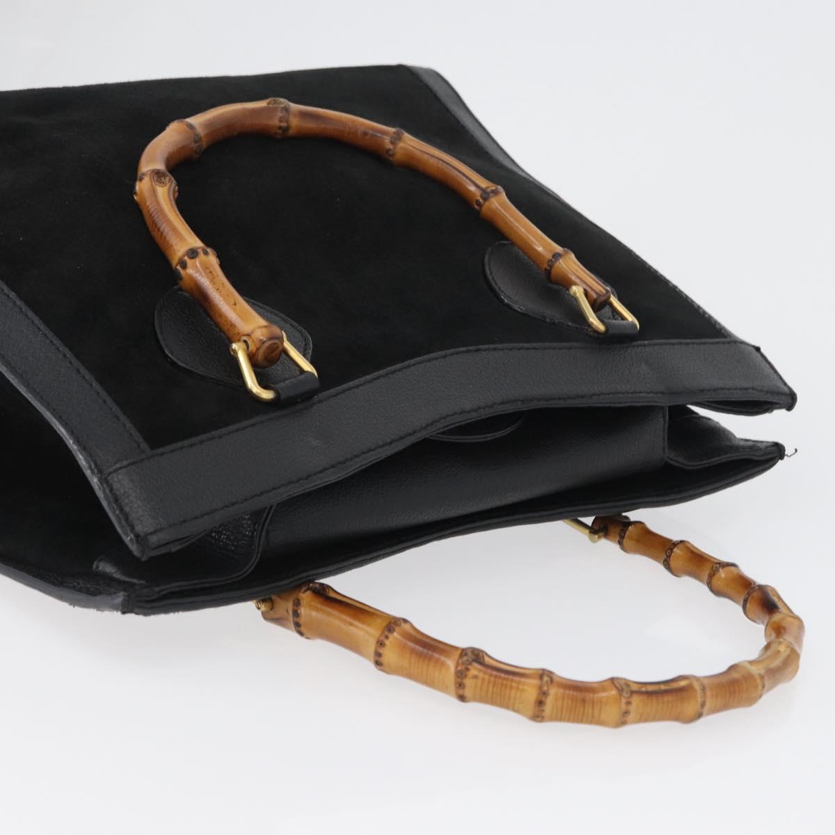 GUCCI Bamboo Hand Bag Suede Black Gold 002 1096 0260 Auth 172841