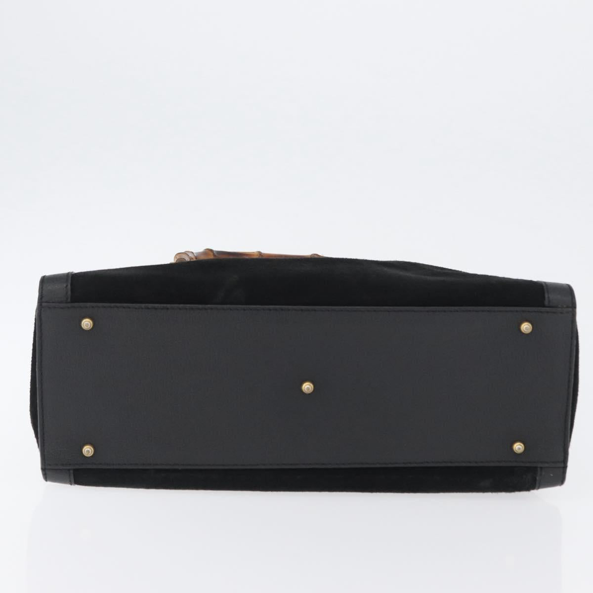 GUCCI Bamboo Hand Bag Suede Black Gold 002 1096 0260 Auth 172841