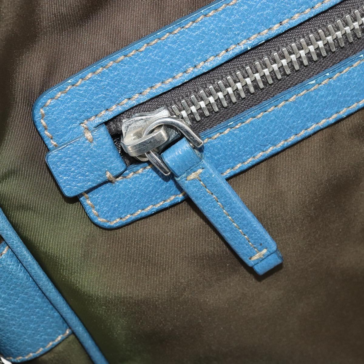 PRADA Shoulder Bag Nylon Khaki Silver Auth 172848